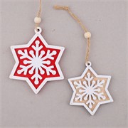 Ukras za bor zvijezda s pahuljom 10/8cm x2kom natur/crvena/bijela