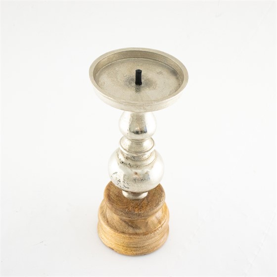 Svijećnjak alu/drvo h25d10cm srebrna/natur