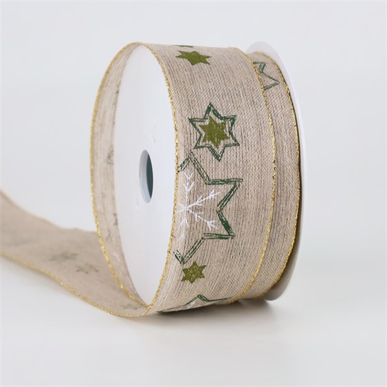 Traka lanena sa zvjezdicama 40mm/12m natur/zelena