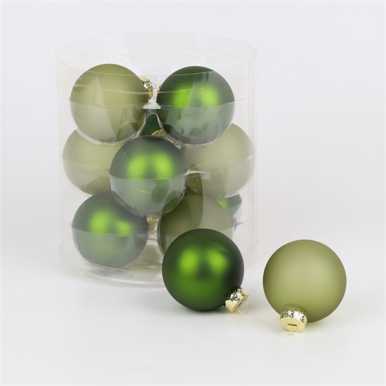 Staklene kuglice 6cm/12kom - zelena mat/mat transp.