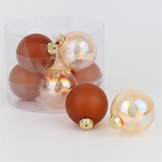 Staklene kuglice 8cm/8kom - sv.smeđa transparent mat/iris