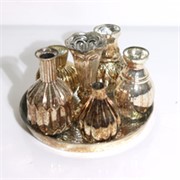 Staklo vaza x6 na pladnju h15 d25cm šampanj