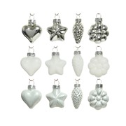 Staklene kuglice mix 2x4cm x12kom glitter, bijela/srebrna