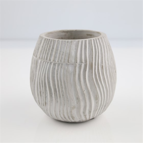 Cement posuda okrugla d17xh16cm okomiti valovi siva/bijela