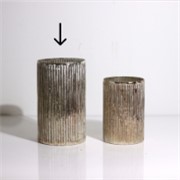 Staklo vaza/svijećnjak cilindar rebrasti h25 d15cm srebrna