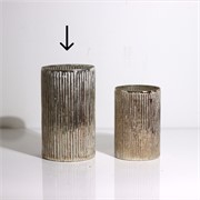 Staklo vaza/svijećnjak cilindar rebrasti h25 d15cm srebrna