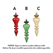 Ukras za bor plasticni finial h20d6cm 3ass crvena/zelena/zlatna