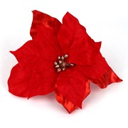 Poinsettia na štipaljci d24cm crvena/zlatna