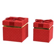 Poklon kutija kockasta x2 kom 15,5x15,5xh15,5cm crvena/točkice s mašnom