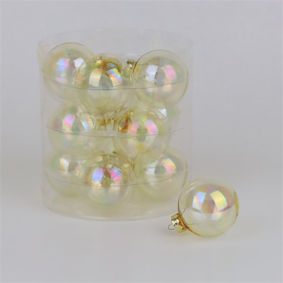 Staklene kuglice 6cm/12kom - zlatna transp.iris
