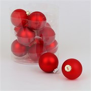Staklene kuglice 6cm/12kom - crvena M/mat transp.