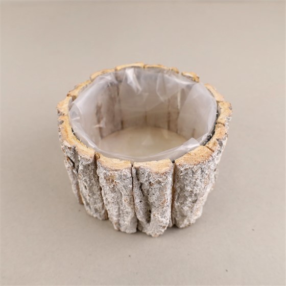Drvena košara s plastičnim umetkom okrugla d15cm h9cm natur/bijela