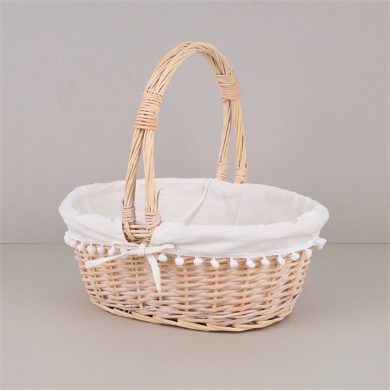 Košara oval 42x30/h16cm white wash s bijelom tekstilnom podstavom