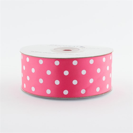 Traka saten na točke 38mm/25m shocking pink/bijela 175