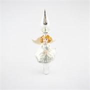 Vrh za bor stakleni anđelica 7x9cm h27cm bijela/srebrna