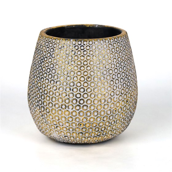 Cement posuda okrugla d14,5xh14cm točke bijela/zlatna