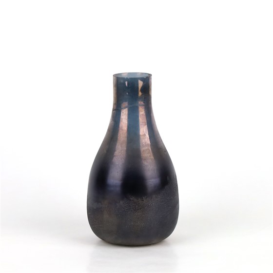 Staklo vaza boca h21cm d11,5cm siva/t.plava