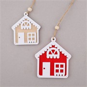 Ukras za bor kućica 10/8cm x2kom natur/crvena/bijela