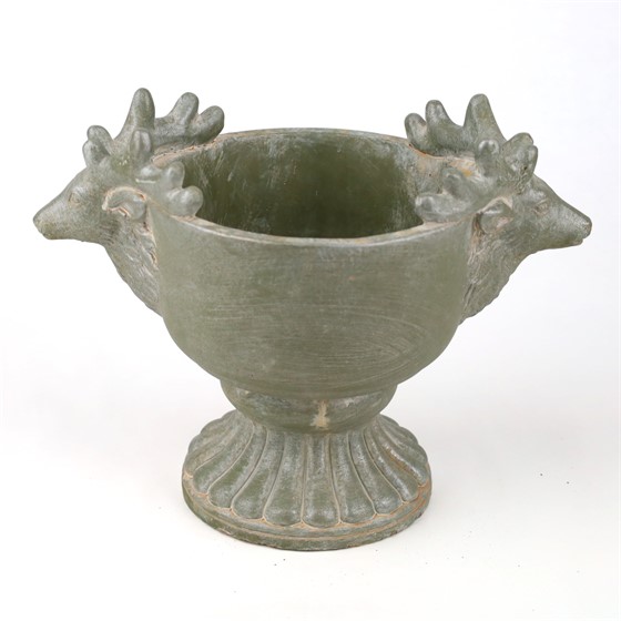 Cement posuda s jelenjim glavama h21,5cm 29x17,5cm siva