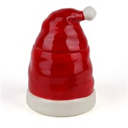 Keramička posuda s poklopcem kapa djeda božićnjaka h20cm d14cm crvena/bijela