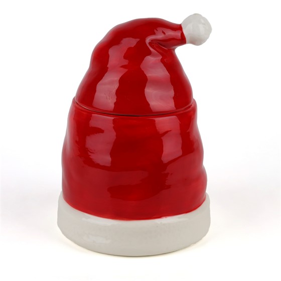 Keramička posuda s poklopcem kapa djeda božićnjaka h20cm d14cm crvena/bijela