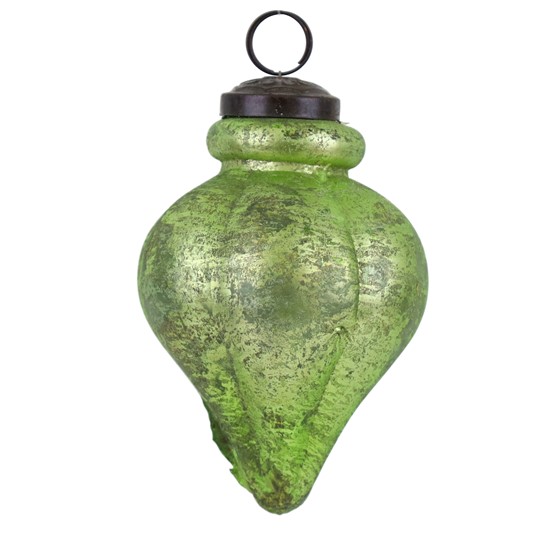 Staklena kuglica lukovica 8x12cm antik sv.zelena