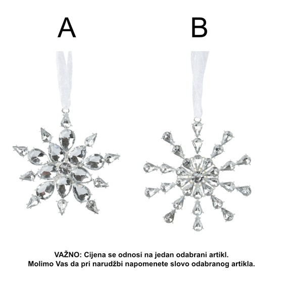 Ukras za bor pahuljica s kristalima h9cm 2ass srebrna