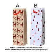 Vrećica za bocu 12x10x36cm božićni uzorak 2ass bež/bijela