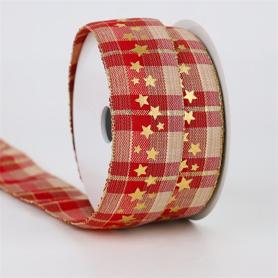 Traka tartan sa zvjezdicama 40mm/15m crvena/zlatna 577