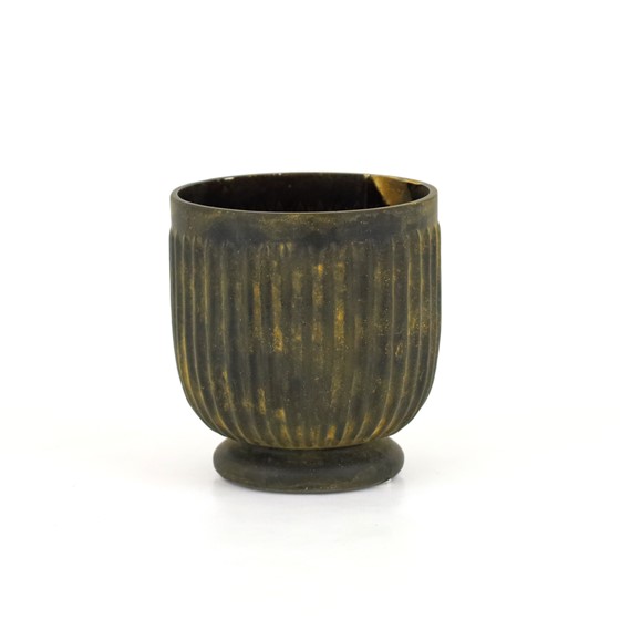 Staklo posuda rebrasta h11cm d10,50cm crna/krem