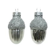 Staklene kuglice žir 3x5cm x12kom srebrni glitter/srebrna