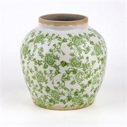 Keramička vaza h22d22cm bijela sa zelenim cvjetovima