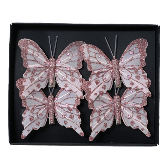 Leptiri na štipaljci 8x6cm x4kom blush roza