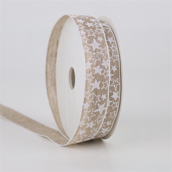 Traka lanena zvjezdice 25mm/15m natur/bijela 11