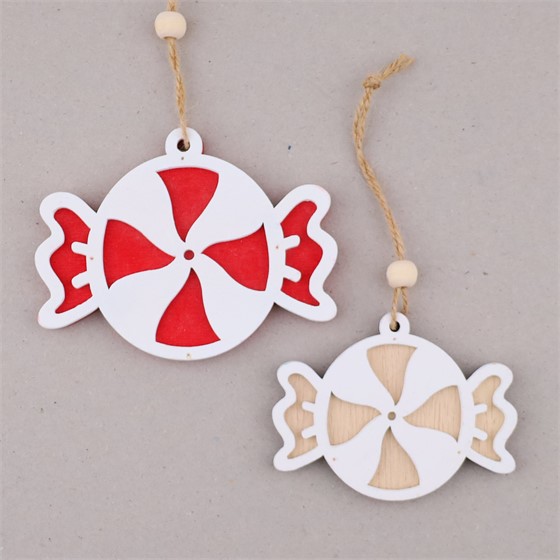 Ukras za bor bonbon 10/8cm x2kom natur/crvena/bijela