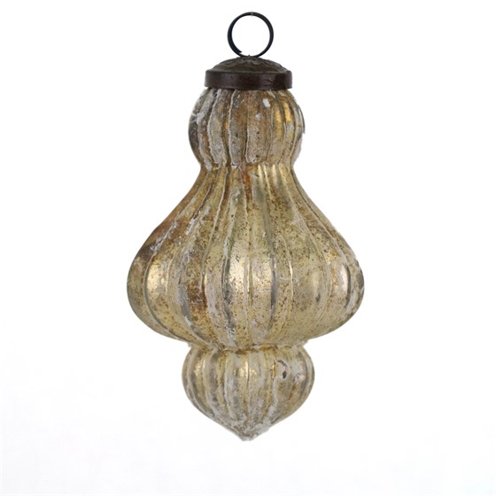 Staklena kuglica antique cut kapljica 9x14cm patina srebrna