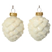 Staklene kuglice češeri d5h7cm x6kom vuneno bijela