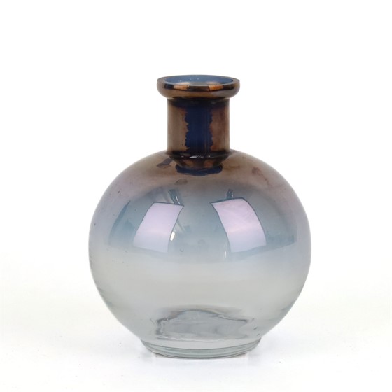 Staklo vaza boca h12,5cm d10,5cm ombre t.siva