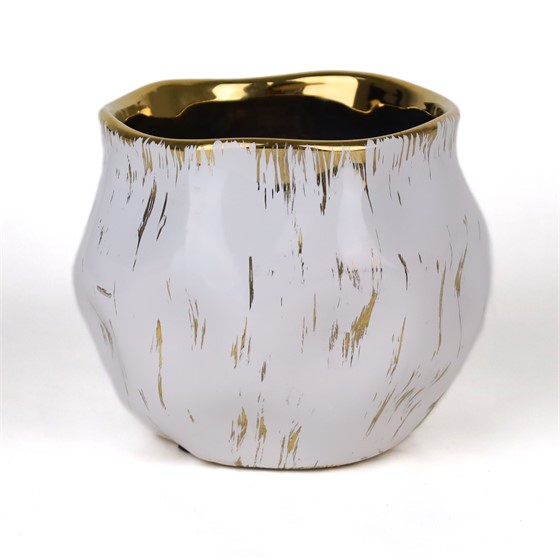 Keramička posuda glazirana h14cm d16cm bijela/zlatna