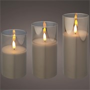 LED svijeća cilindar u staklenoj čaši x3kom d7,5cm smokey ww