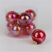 Staklene kuglice 8cm/8kom - crvena transp.iris