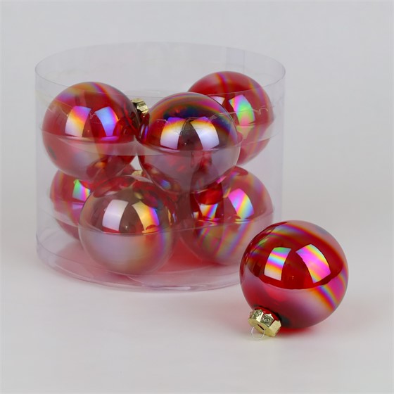 Staklene kuglice 8cm/8kom - crvena transp.iris