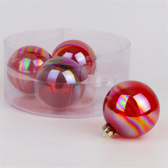 Staklene kuglice 10cm/4kom - crvena transp.iris