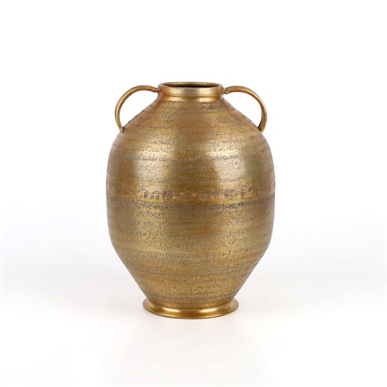 Vaza metalna s ručkama gravirana h28cm d20cm zlatna