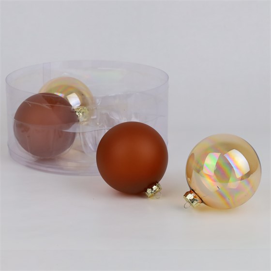 Staklene kuglice 10cm/4kom - sv.smeđa transparent mat/iris