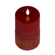 LED svijeća h15cm d7,5cm rebrasta crvena/gliter ww