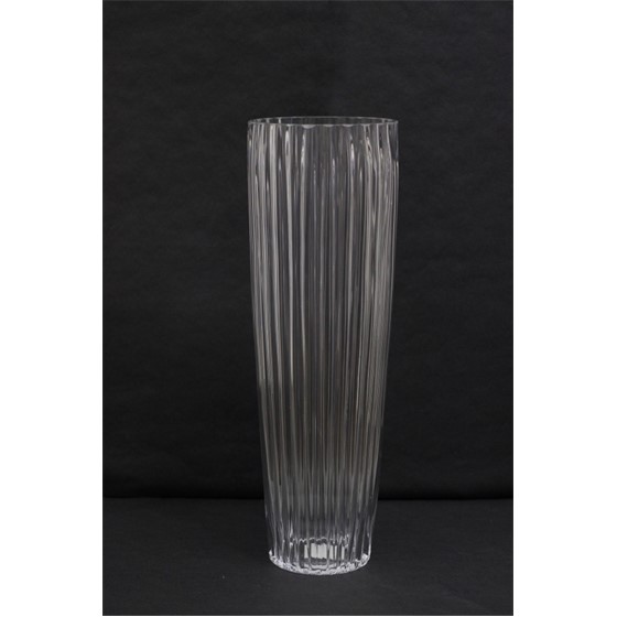 Staklo vaza konus rebrasti h60d19cm šlif