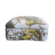 Keramička kutija 19x12xh9cm papige bijela/zelena/žuta