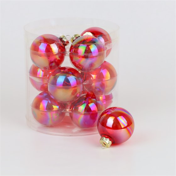 Staklene kuglice 6cm/12kom - crvena transparent iris