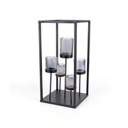 Svijećnjak metal staklo h42,5cm 20x20cm x5 crna/antracit